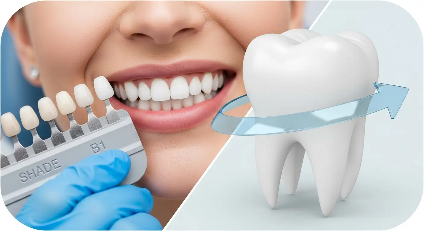 A dentist matching a tooth shade guide to a patient's smile at Sparkle House Dental.