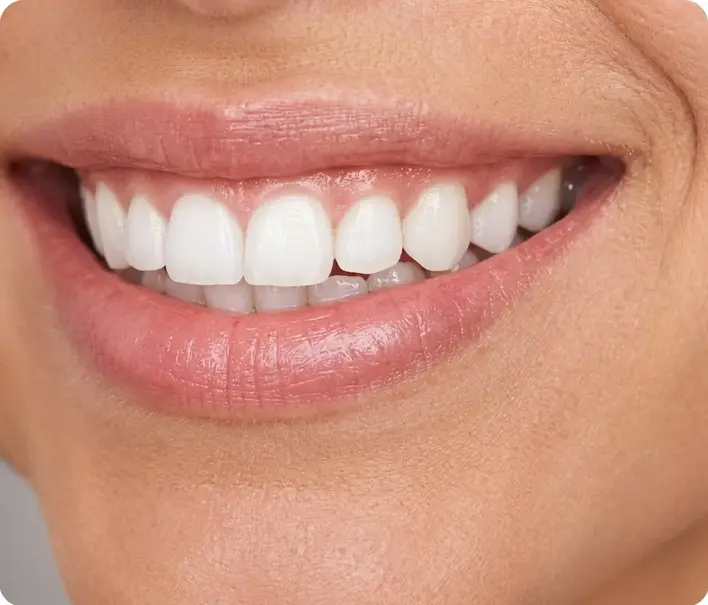 Close up image showing a healthy white smile after advanced cosmetic dental treatment.