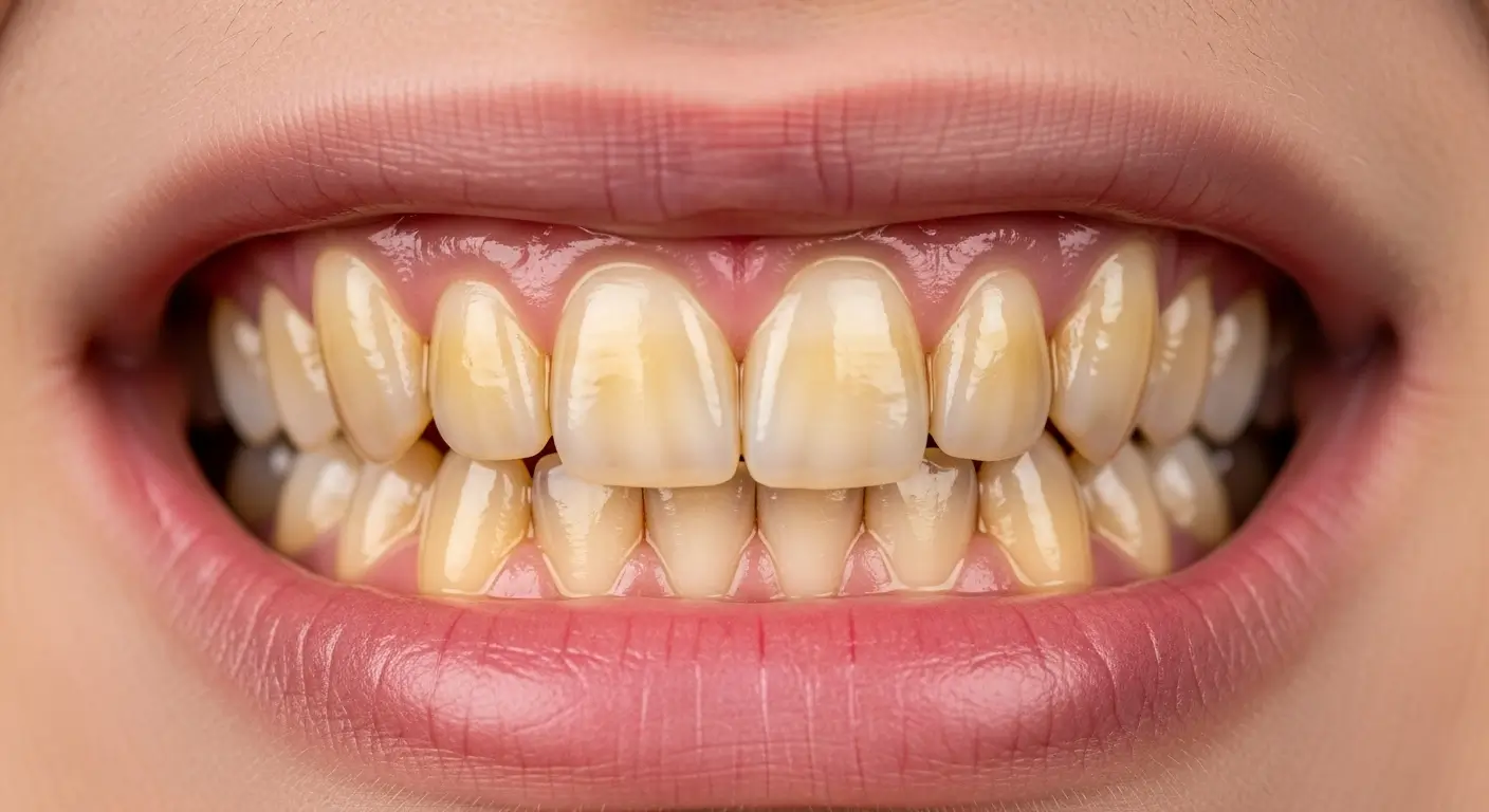 Close up of stained teeth before whitening